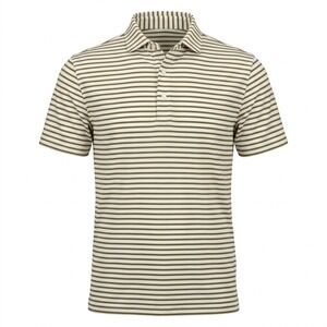 Turtleson‎ Mens Medium Cream Yellow Striped Barnsley Resort Polo Shirt Golf - CJ